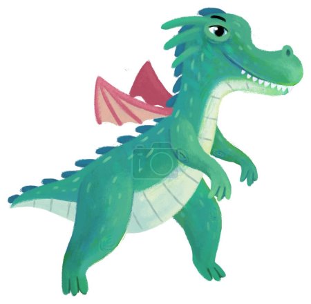 Photo for Cartoon happy and funny colorful medieval dragon or dinosaur dino isolated illustration for children - Royalty Free Image