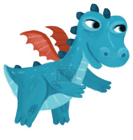 Téléchargez les photos : Dessin animé heureux et drôle dragon médiéval coloré ou dinosaure dino illustration isolée pour enfants - en image libre de droit