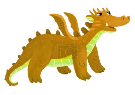 Téléchargez les photos : Dessin animé heureux et drôle dragon médiéval coloré ou dinosaure dino illustration isolée pour les enfants - en image libre de droit