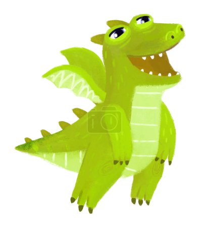 Foto de Dibujos animados feliz y divertido colorido dragón medieval o dinosaurio dino ilustración aislada para niños - Imagen libre de derechos