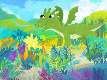 Photo for Cartoon scene with forest jungle meadow wildlife with dragon dino dinosaur animal zoo scenery illustration for kids - Royalty Free Image