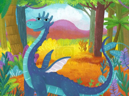 Photo for Cartoon scene with forest jungle meadow wildlife with dragon dino dinosaur animal zoo scenery illustration for kids - Royalty Free Image