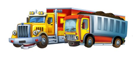 Photo for Cartoon scene with heavy cargo truck and concrete mixer talking togehter being happy illustration for kids - Royalty Free Image