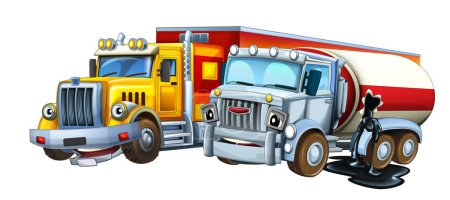 Photo for Cartoon scene with heavy cargo truck and concrete mixer talking togehter being happy illustration for kids - Royalty Free Image