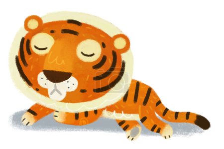 Photo for Cartoon scene with happy little boy tiger cat having fun on white background illustration for kids - Royalty Free Image