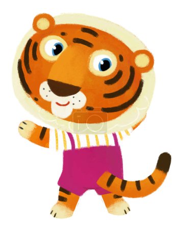 Téléchargez les photos : Scène de dessin animé avec heureux petit garçon tigre chat s'amuser sur fond blanc illustration pour les enfants - en image libre de droit