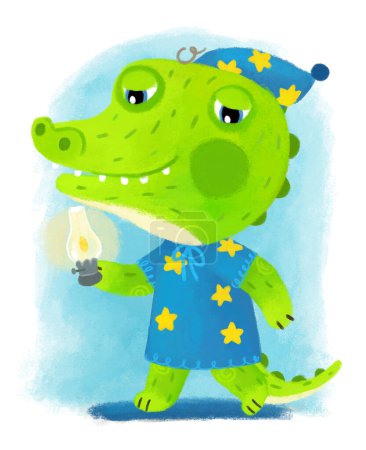 Téléchargez les photos : Scène de dessin animé avec des animaux sauvages crocodile alligator faire des choses comme l'homme sur fond blanc illustration pour les enfants - en image libre de droit