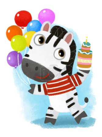 Photo for Cartoon scene with wild animal zebra horse doing things like human on white background illustration for kids - Royalty Free Image