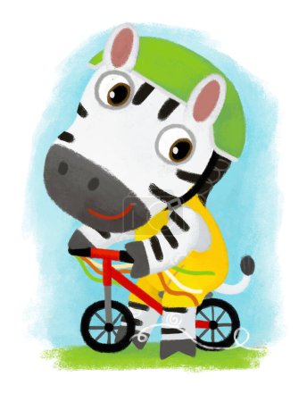 Foto de Escena de dibujos animados con animal salvaje caballo de cebra haciendo cosas como humanos sobre fondo blanco ilustración para niños - Imagen libre de derechos