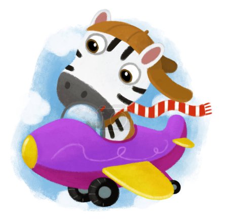 Foto de Escena de dibujos animados con animal salvaje caballo de cebra haciendo cosas como humanos sobre fondo blanco ilustración para niños - Imagen libre de derechos