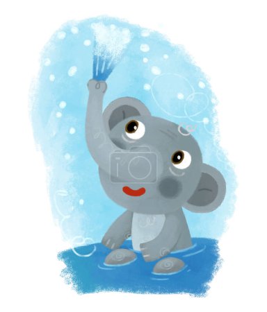 Photo for Cartoon scene with wild animal elephant doing things like human on white background illustration for kids - Royalty Free Image