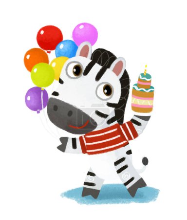 Photo for Cartoon scene with wild animal zebra horse doing things like human on white background illustration for kids - Royalty Free Image