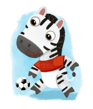 Photo for Cartoon scene with wild animal zebra horse running with ball, football soccer like human on white background illustration for kids - Royalty Free Image
