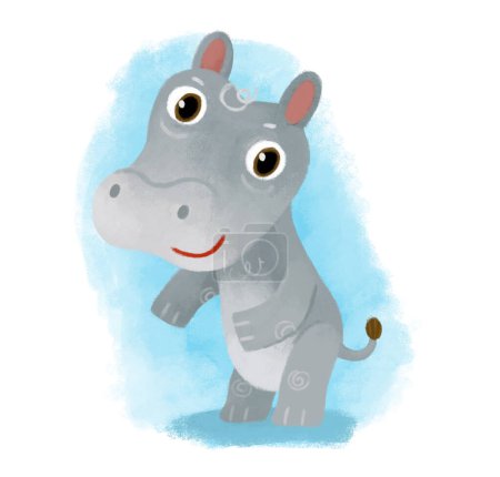 Photo for Cartoon scene with happy and funny hippo hippopotamus having fun playing on white background illustration for kids - Royalty Free Image