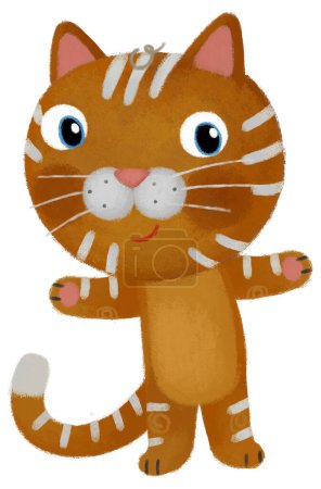 Photo for Cartoon scene with young cat kid having fun playing doing something illustration for kids - Royalty Free Image