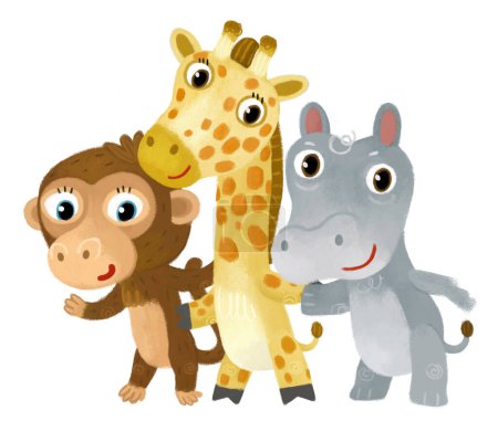 Foto de Escena del zoológico de dibujos animados con animales del zoológico amigos juntos en el parque de atracciones sobre fondo blanco con espacio para la ilustración de texto para niños - Imagen libre de derechos
