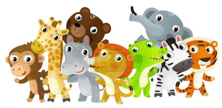 Photo for Cartoon zoo scene with zoo animals friends together in amusement park on white background with space for text illustration for kids - Royalty Free Image