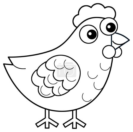Téléchargez les photos : Dessin animé animal de ferme heureux poule joyeuse oiseau de poulet courir fond isolé avec croquis dessin illustration pour les enfants - en image libre de droit