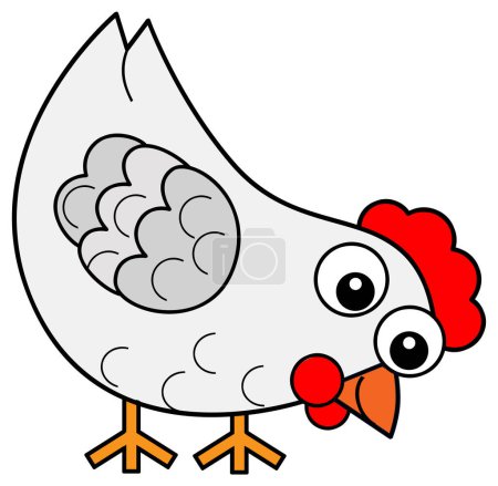 Téléchargez les photos : Dessin animé animal de ferme heureux poule joyeuse oiseau de poulet courir fond isolé avec croquis dessin illustration pour les enfants - en image libre de droit