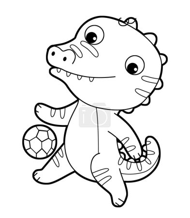 Photo for Cartoon scene with happy funny dinosaur  dino lizard dragon kid  child having fun playing kindergarten isolated backgroind black and white illustration - Royalty Free Image