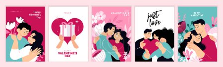 Téléchargez les photos : Set of Valentines day greeting cards and banners. Vector illustration concepts for background, greeting card, website and mobile website banner, social media banner, marketing material. - en image libre de droit