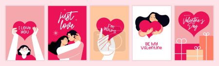 Illustration for Valentines day. Set of vector illustrations for greeting card, website and mobile website banner, social media banner, marketing material. - Royalty Free Image