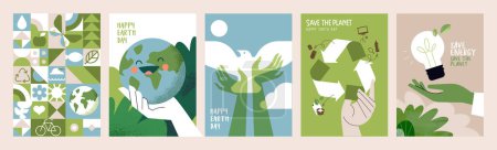 Illustration for Earth day poster set. Vector illustrations for graphic and web design, business presentation, marketing and print material. - Royalty Free Image
