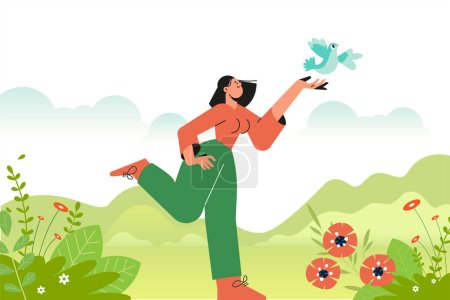 Illustration for Illustration of nature, enjoyment of life, ecology. Vector concept for web banner, poster, marketing, social media, background. - Royalty Free Image