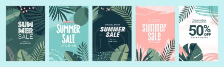 Illustration for Summer sale posters design templates. Vector illustrations for shopping, e-commerce, social media, marketing, Internet ads, web banners. - Royalty Free Image