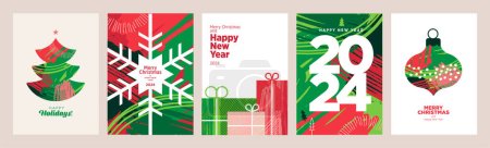 Feliz Navidad y Feliz Año Nuevo 2024 tarjetas de felicitación. Conceptos de ilustración vectorial para fondo, tarjeta de felicitación, tarjeta de invitación del partido, banner del sitio web, banner de redes sociales, material de marketing.