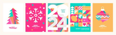 Feliz Navidad y Feliz Año Nuevo 2024 tarjetas de felicitación. Conceptos de ilustración vectorial para fondo, tarjeta de felicitación, tarjeta de invitación del partido, banner del sitio web, banner de redes sociales, material de marketing.