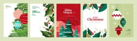 Illustration for Merry Christmas and Happy New Year greeting card template. Vector illustrations for background, greeting card, party invitation card, website banner, social media banner, marketing material. - Royalty Free Image