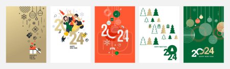 Téléchargez les photos : Joyeux Noël et bonne année cartes de voeux ensemble. Concepts d'illustration vectoriels pour arrière-plan, carte de voeux, carte d'invitation de fête, bannière de site Web, bannière de médias sociaux, matériel de marketing. - en image libre de droit