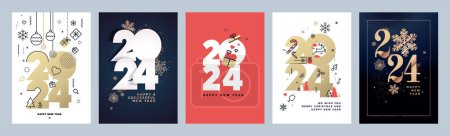 Feliz Navidad y Feliz Año Nuevo conjunto de tarjetas de felicitación. Conceptos de ilustración vectorial para fondo, tarjeta de felicitación, tarjeta de invitación del partido, banner del sitio web, banner de redes sociales, material de marketing.