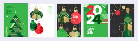 Illustration for Merry Christmas and Happy New Year greeting cards set. Vector illustration concepts for background, greeting card, party invitation card, website banner, social media banner, marketing material. - Royalty Free Image