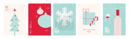 Ilustración de Conjunto de tarjetas de felicitación de Navidad y Año Nuevo. Conceptos de ilustración vectorial para diseño gráfico y web, banner de redes sociales, material de marketing. - Imagen libre de derechos