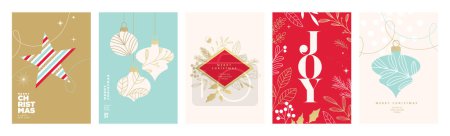 Illustration for Merry Christmas and Happy New Year cards collection. Vector illustrations for background, greeting card, party invitation card, website banner, social media banner, marketing material. - Royalty Free Image