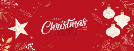 Illustration for Merry Christmas and Happy New Year. Vector illustration for greeting card, party invitation card, website banner, social media banner, marketing material. - Royalty Free Image