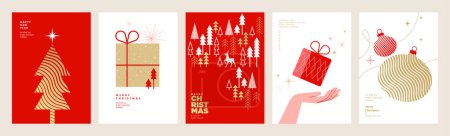 Illustration for Set of Christmas and New Year greeting cards. Vector illustration concepts for graphic and web design, social media banner, marketing material. - Royalty Free Image