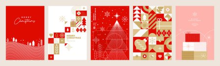 Ilustración de Feliz Navidad y Feliz Año Nuevo colección de tarjetas. Ilustraciones vectoriales para fondo, tarjeta de felicitación, tarjeta de invitación del partido, banner del sitio web, banner de redes sociales, material de marketing. - Imagen libre de derechos