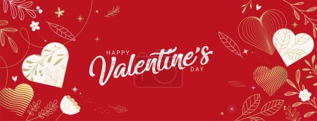 Téléchargez les photos : Modèle de carte de vœux d'amour et bannière. Illustration vectorielle pour la Saint Valentin, message d'amour, message sur les médias sociaux, bannière web, marketing. - en image libre de droit