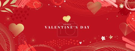 Foto de Plantilla de tarjeta de felicitación y banner de San Valentín. Ilustración vectorial para el día de San Valentín, mensaje de amor, redes sociales y banner web, marketing. - Imagen libre de derechos