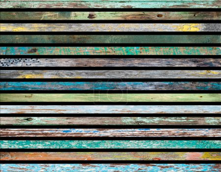 Foto de Láminas de madera de colores. Línea de listones de madera natural organizar patrón textura fondo - Imagen libre de derechos