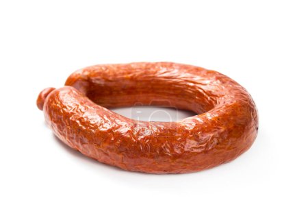 Boiled and smoked sausage on a white background