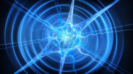 Blaues glühendes Quantum, computergenerierter abstrakter Hintergrund, 3D-Renderer