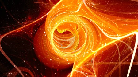 Fiery glowing multidimensional quantum force field with elementary particles, 3D render