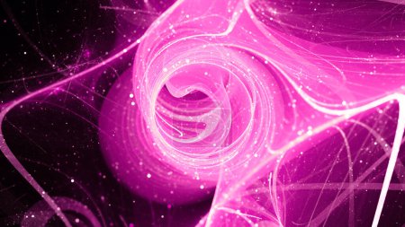 Pink glowing multidimensional quantum force field with elementary particles, 3D render
