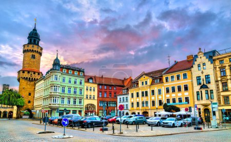 Téléchargez les photos : Place du marché supérieur à Goerlitz au coucher du soleil - Saxe, Allemagne - en image libre de droit