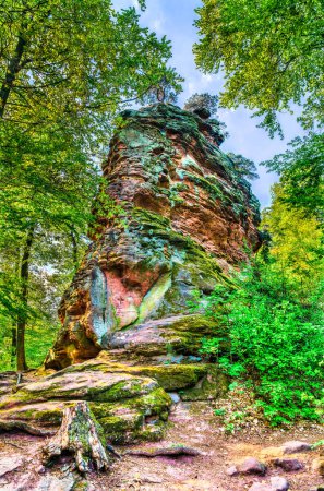 Téléchargez les photos : Rocher de grès dans la forêt palatinale. Réserve de biosphère de Palatinat Forest-North Vosges, Allemagne - en image libre de droit