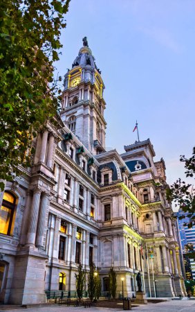 Philadelphia City Hall building at sunset in Pennsylvania, United States